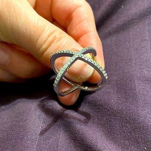 BaubleBar, Crisscross, Silver plated, Rhinestone Ring, Fashion Jewelry.